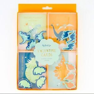 My Mind’s Eye 12 Pack Multicolored Dinosaur Valentine’s day Cards & Erasers Set